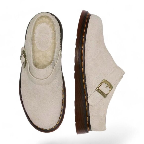 Dr. Martens Isham Taupe Shearling Slingback Mules Sandals Unisex US W-9 M-8 _A1 - Picture 6 of 16